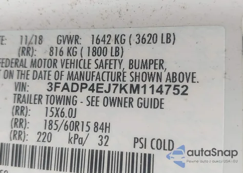 2019 Ford Fiesta Se из США, поврежденный, VIN 3FADP4EJ7KM114752